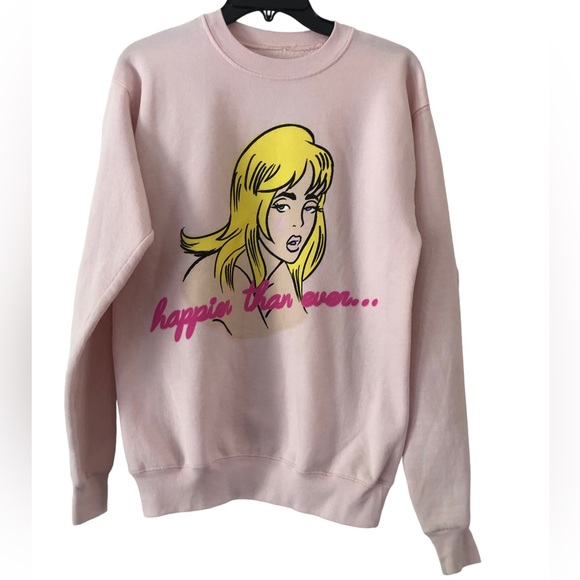 Billie Eilish Official Au Revoir Happier Than Ever Pale Pink Crewneck Sweatshirt - Picture 4 of 7